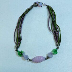Miriam Haskell Vintage Choker Necklace Pink Poured Glass Bead 1960 Gripoix Style